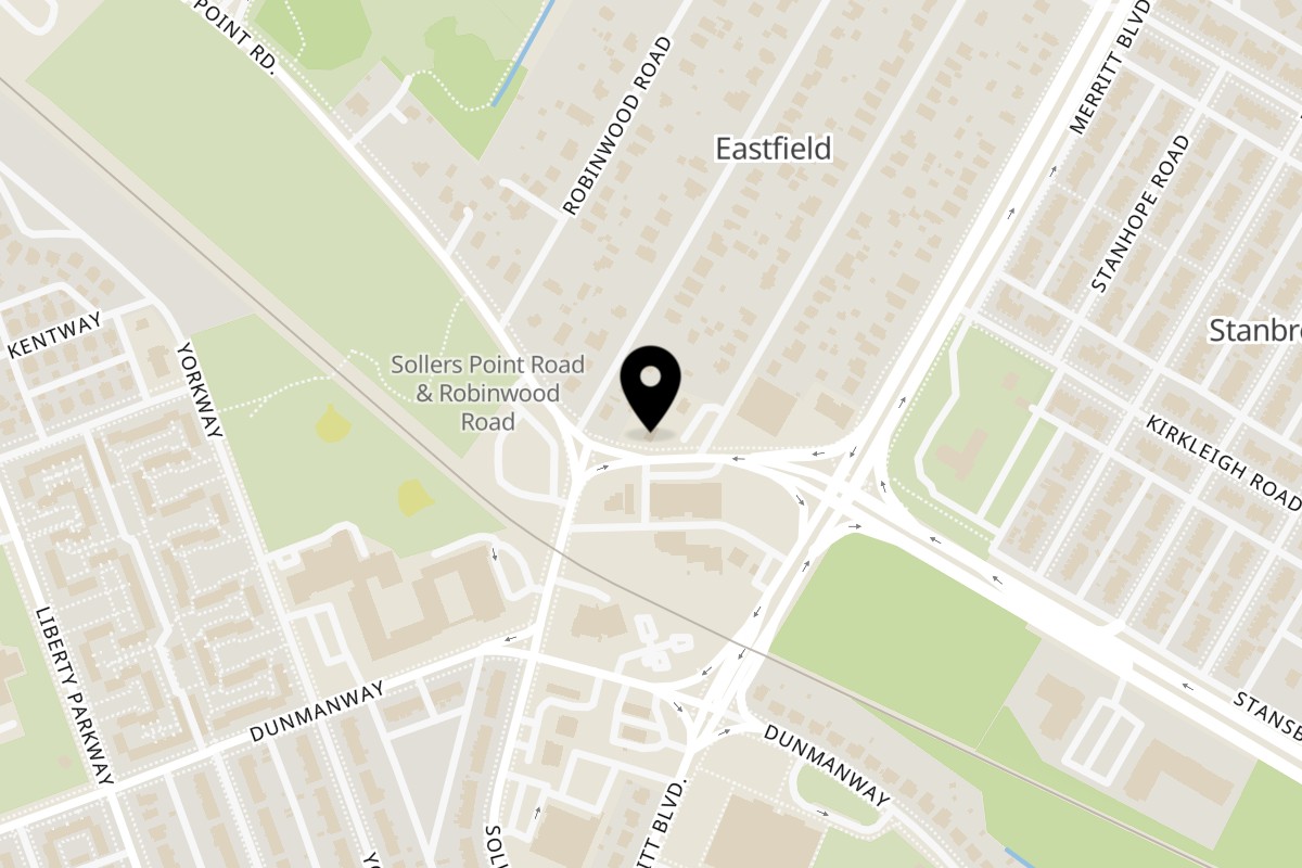 Map showing the location of Smokin' Joe's Grill on 2102 Merritt Ave in Dundalk